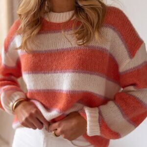 Easy Clothes Solvay Sweater - Orange / Lilac / Ecru - Size S/M